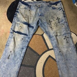 South Pole Light Blue Distressed Men's Jeans with Cross Patch Accents